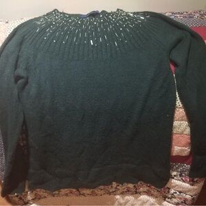 Apt. 9 Dark Green Crewneck Sweater with Beaded Yoke